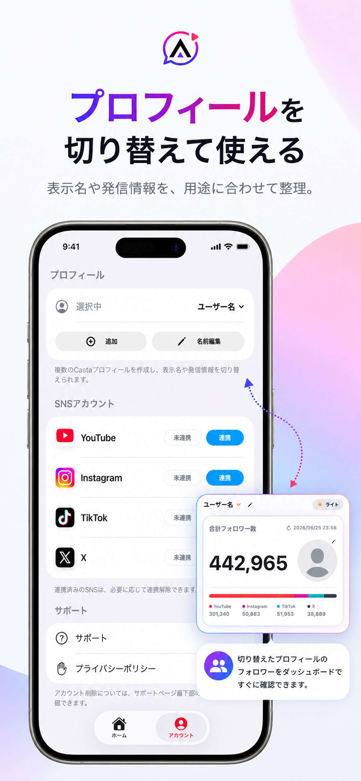 プロフィール切り替え画面